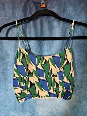 Zara Abstract Smocked Crop Top XS Multicolor
